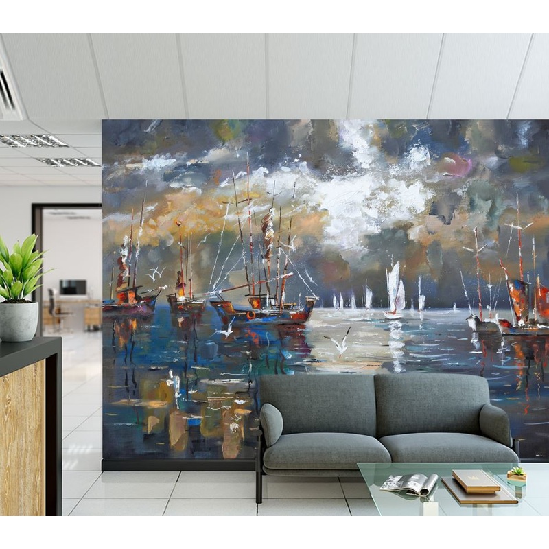 Wallpaper Murals Peel and Stick Removable Watercolor Boats on Sea Painting High Quality