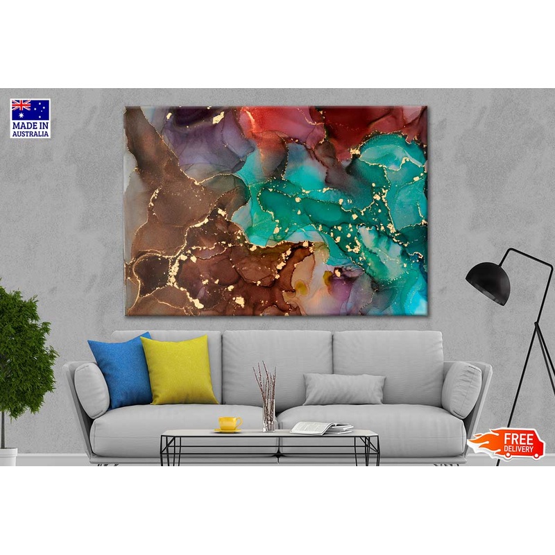 Waves And Golden Swirls Alcohol Ink Print 100% Australian Made