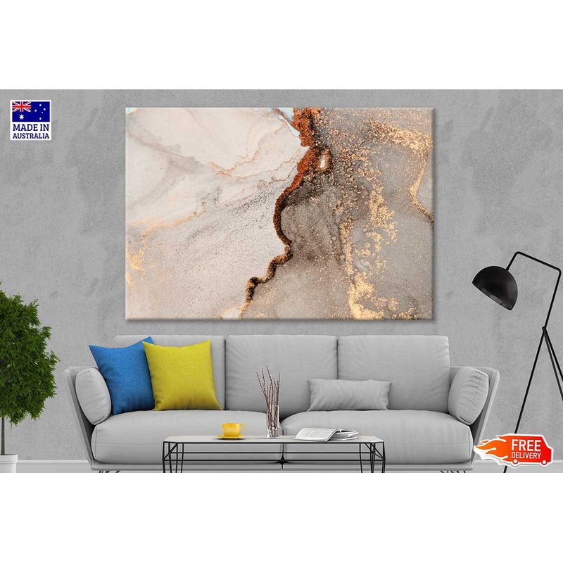 White Gray And Gold Abstract Print 100% Australian Made