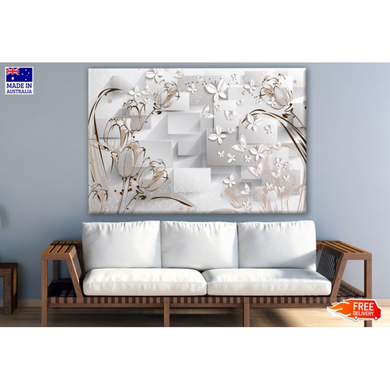 3D White Gold Abstract Floral Design Print 100% Australian Made