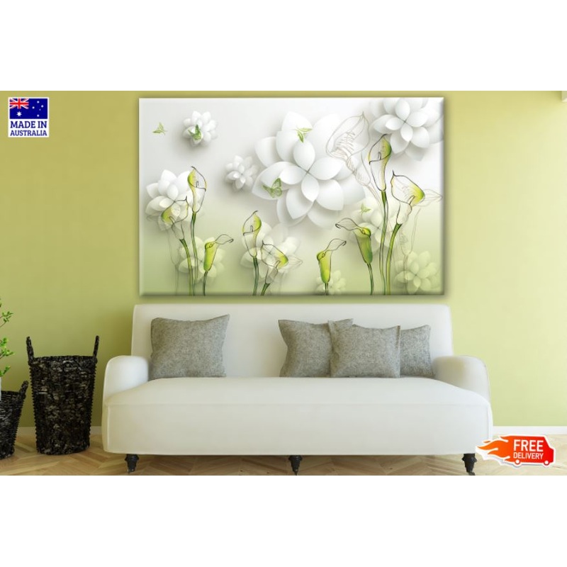 3D White & Green Floral Design Print 100% Australian Made