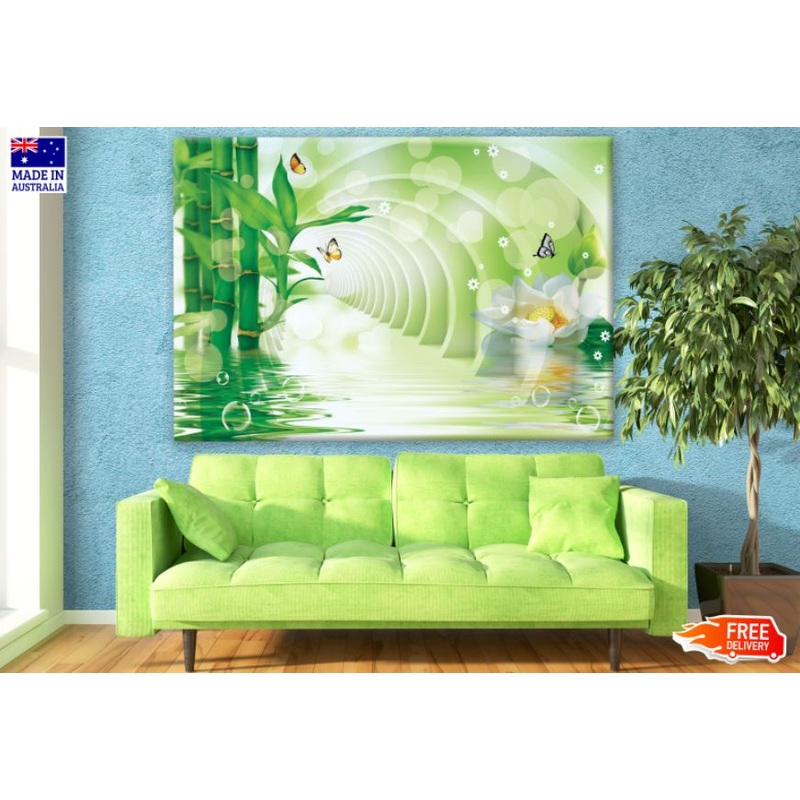 Bamboo Trees Flowers & Butterflies Abstract Design Print 100% Australian Made