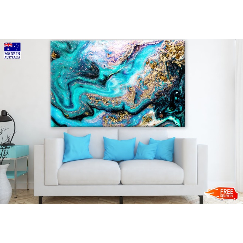 Blue Black & Gold Abstract Granite Design Print 100% Australian Made