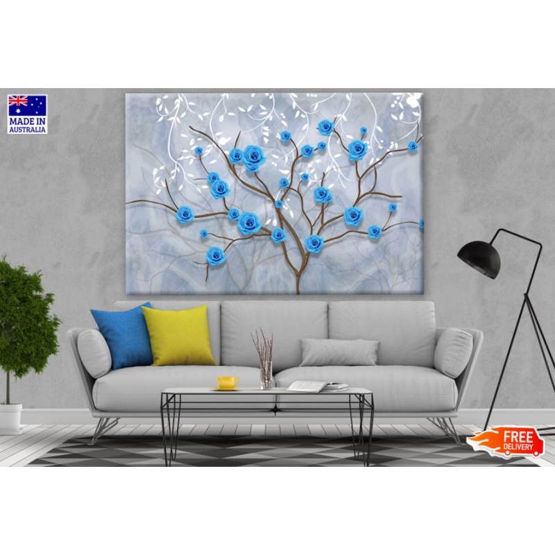 Blue Flower Tree 3D Design Print 100% Australian Made