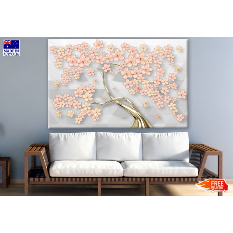 Pink & Gold Flower Tree 3D Design Print 100% Australian Made