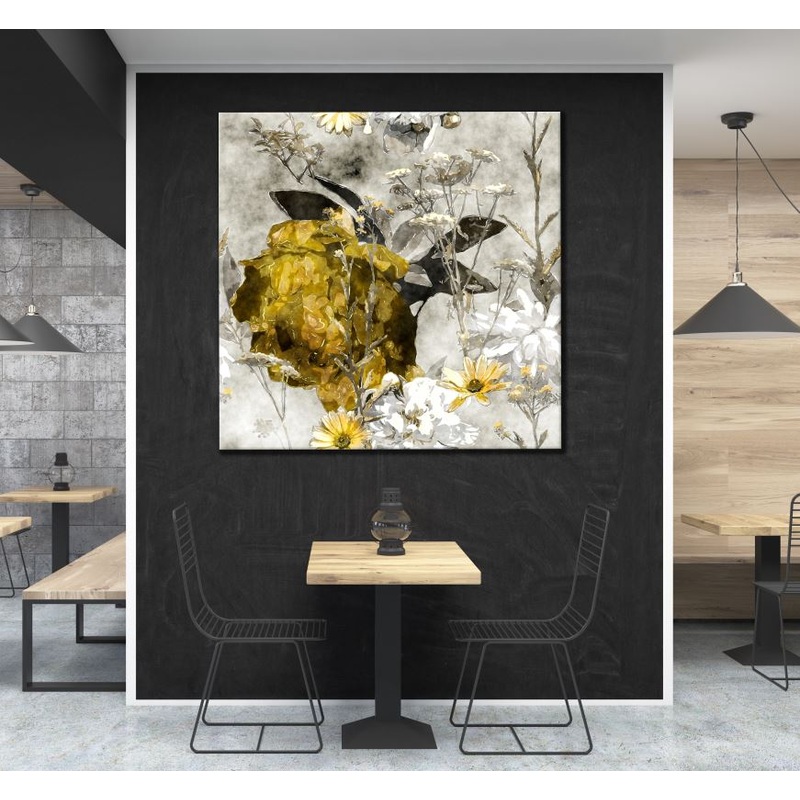 Square Canvas Black & Gold Floral Painting High Quality Print 100% Australian Made