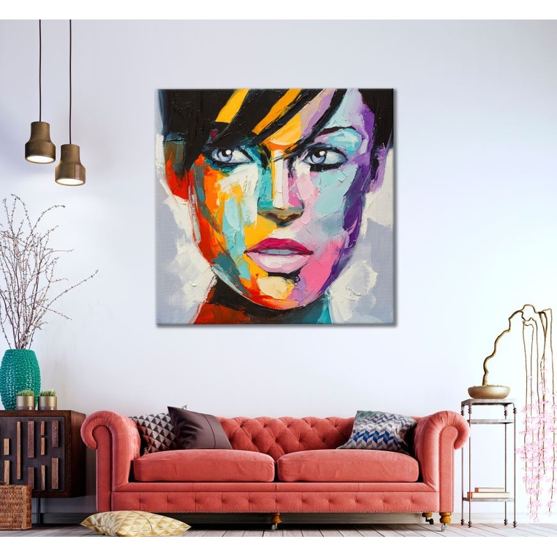 Square Canvas Colorful Abstract Face Design High Quality Print 100% Australian Made