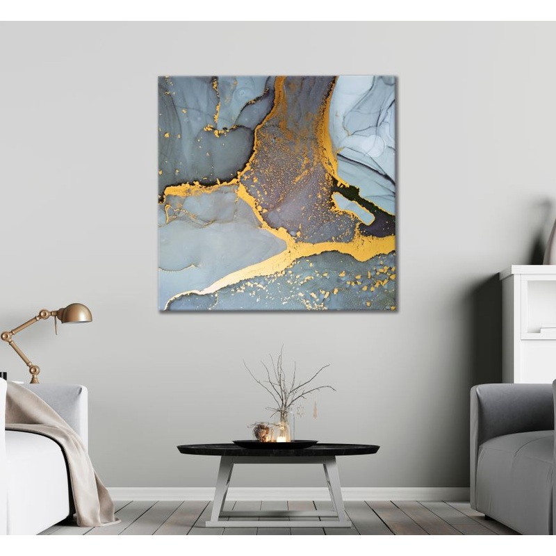 Square Canvas Gold & Grey Abstract Design High Quality Print 100% Australian Made