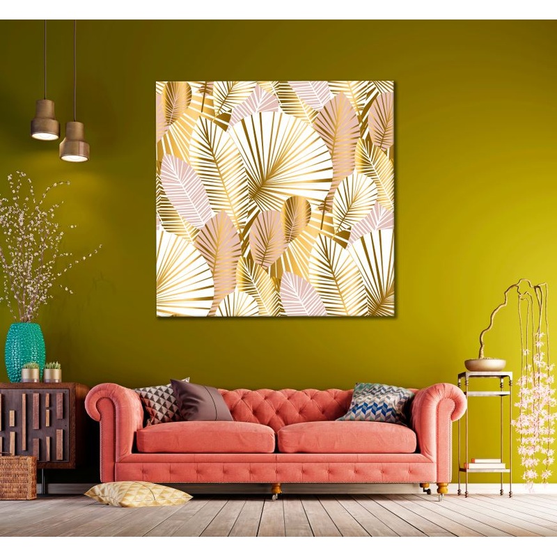 Square Canvas Gold & Rose Abstract Leaves High Quality Print 100% Australian Made