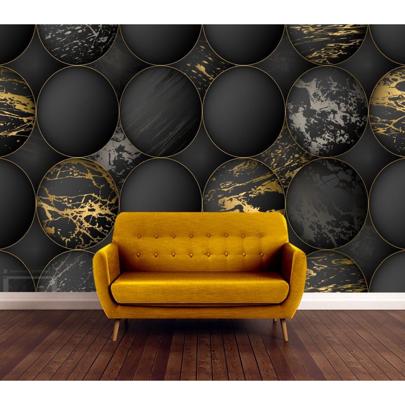 Wallpaper Murals Peel and Stick Removable Black & Gold Circle Abstract Design High Quality