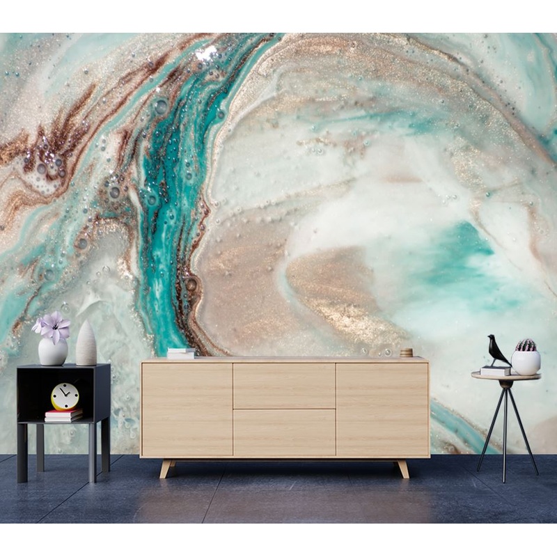 Wallpaper Murals Peel and Stick Removable Blue & Gold Abstract Design High Quality