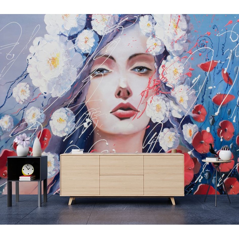 Wallpaper Murals Peel and Stick Removable Girl Face & Floral Design Wallpaper Murals Peel and Stick Removable  High Quality High Quality