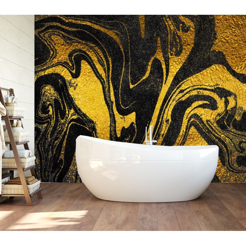 Wallpaper Murals Peel and Stick Removable Gold & Black Abstract Granite Design High Quality