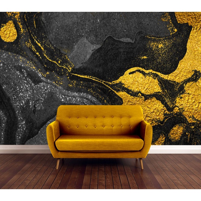 Wallpaper Murals Peel and Stick Removable Gold & Black Granite Abstract Design High Quality