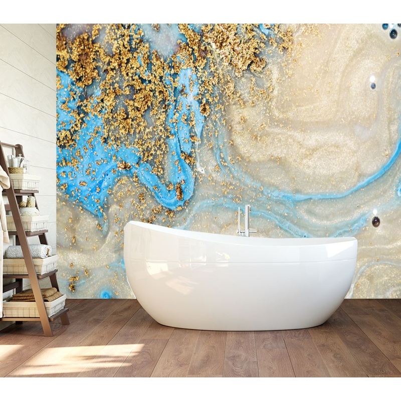 Wallpaper Murals Peel and Stick Removable Gold & Blue Abstract Design High Quality