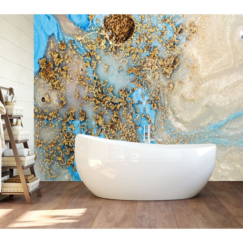 Wallpaper Murals Peel and Stick Removable Gold & Blue Abstract Granite Design High Quality