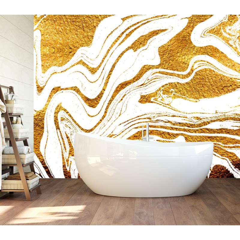 Wallpaper Murals Peel and Stick Removable Gold & White Abstract Granite Design High Quality