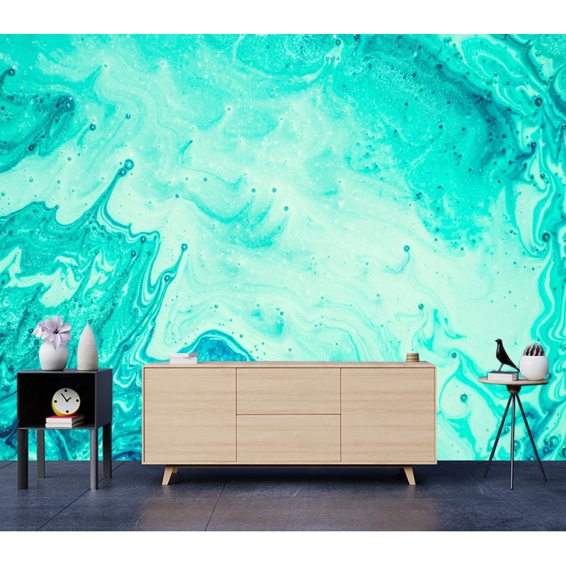 Wallpaper Murals Peel and Stick Removable Green & Blue Granite Abstract Design High Quality