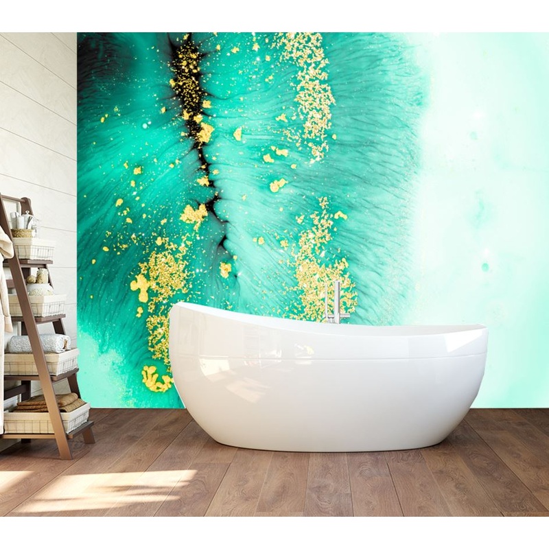 Wallpaper Murals Peel and Stick Removable Green & Gold Abstract Design High Quality