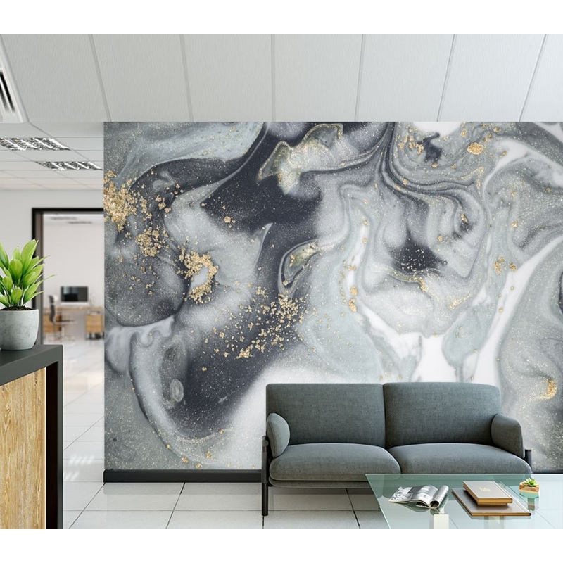 Wallpaper Murals Peel and Stick Removable Grey & Gold Abstract Design High Quality