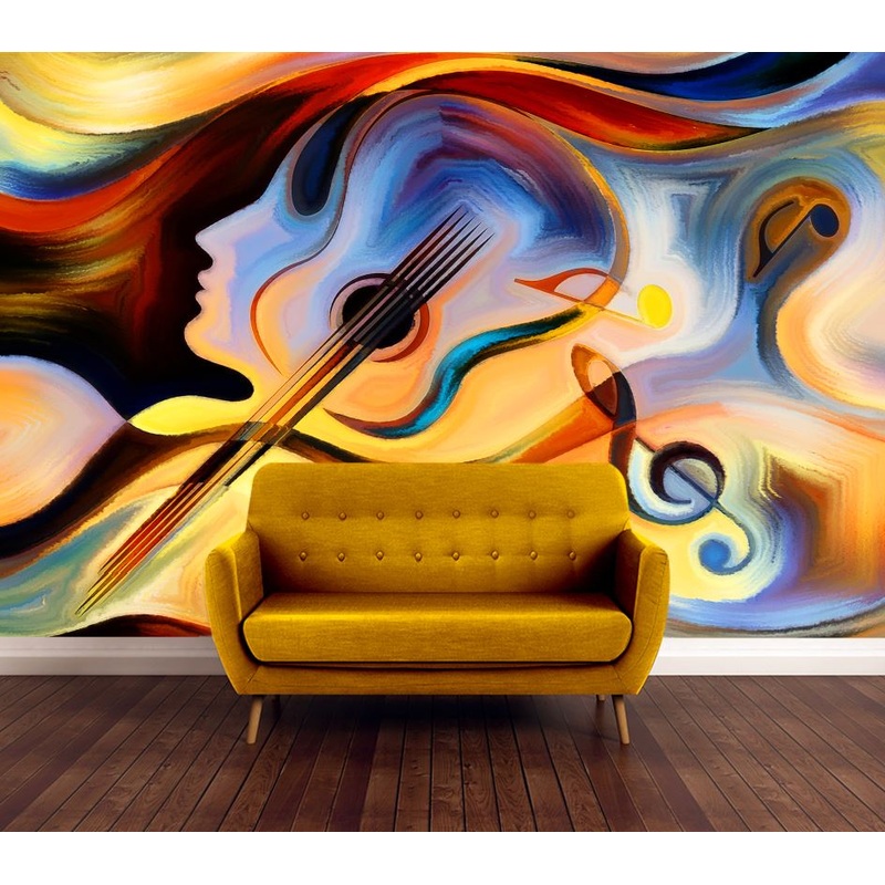 Wallpaper Murals Peel and Stick Removable Guitar & Music Note Abstract Design High Quality