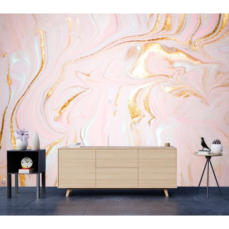Wallpaper Murals Peel and Stick Removable Pink & Gold Abstract Granite Design High Quality