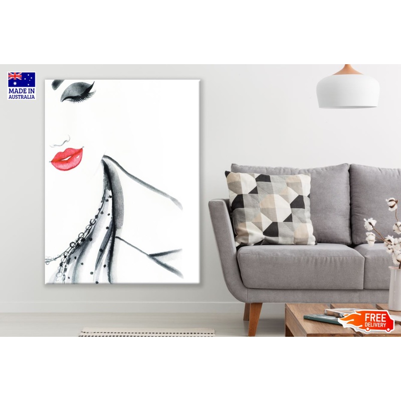Woman Portrait B&W Red Watercolor Painting Print 100% Australian Made