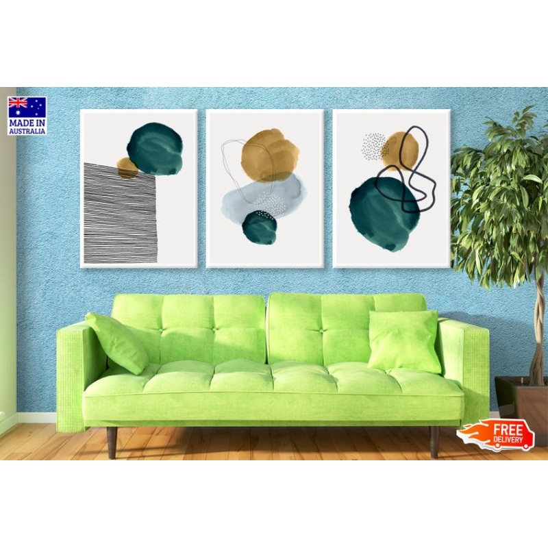 3 Set of Colorful Abstract Shapes High Quality Print 100% Australian Made Wall Canvas Ready to Hang
