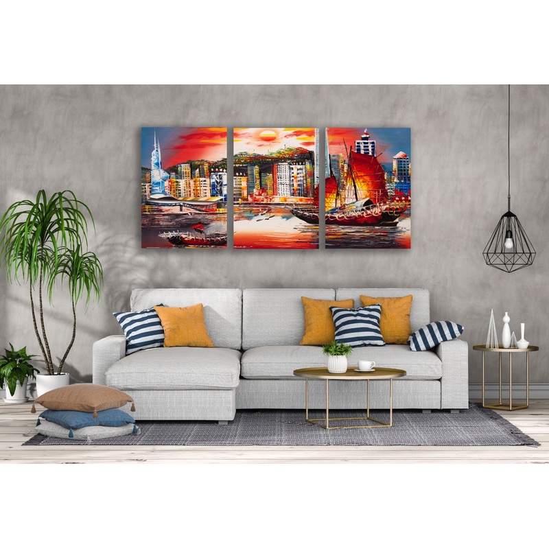 3 Set of Colorful City Abstract Oil Painting High Quality Print 100% Australian Made Wall Canvas Ready to Hang