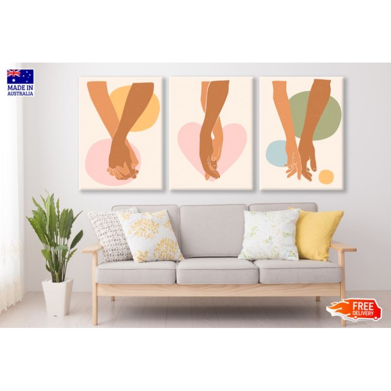 3 Set of Colorful Hands & Abstract Shapes Design High Quality Print 100% Australian Made Wall Canvas Ready to Hang