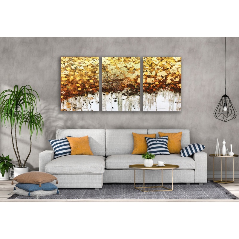 3 Set of Golden Abstract Design High Quality Print 100% Australian Made Wall Canvas Ready to Hang