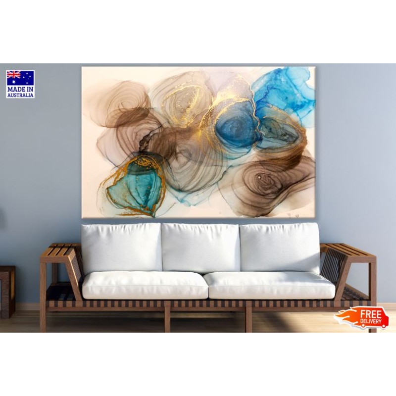 Blue Brown & Gold Abstract Design Print 100% Australian Made