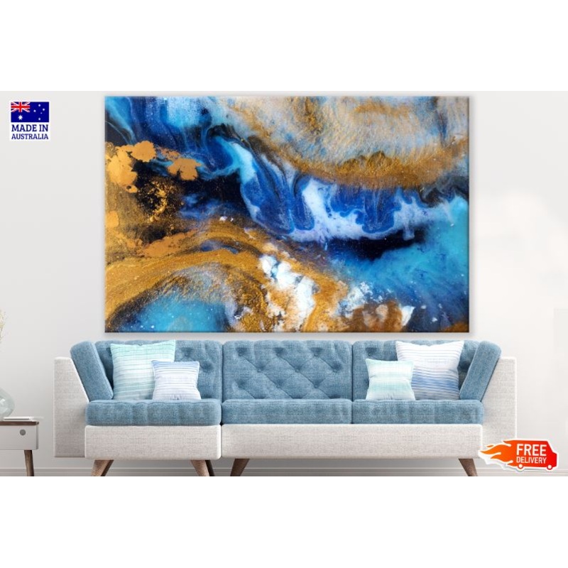 Blue & Gold Abstract Oil Painting Design Print 100% Australian Made