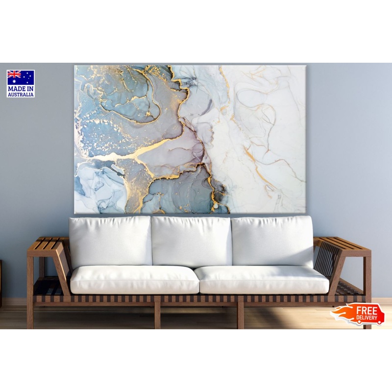 Blue Grey & Gold ABstract Design Print 100% Australian Made