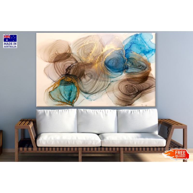 Brown Blue & Gold Abstract Design Print 100% Australian Made
