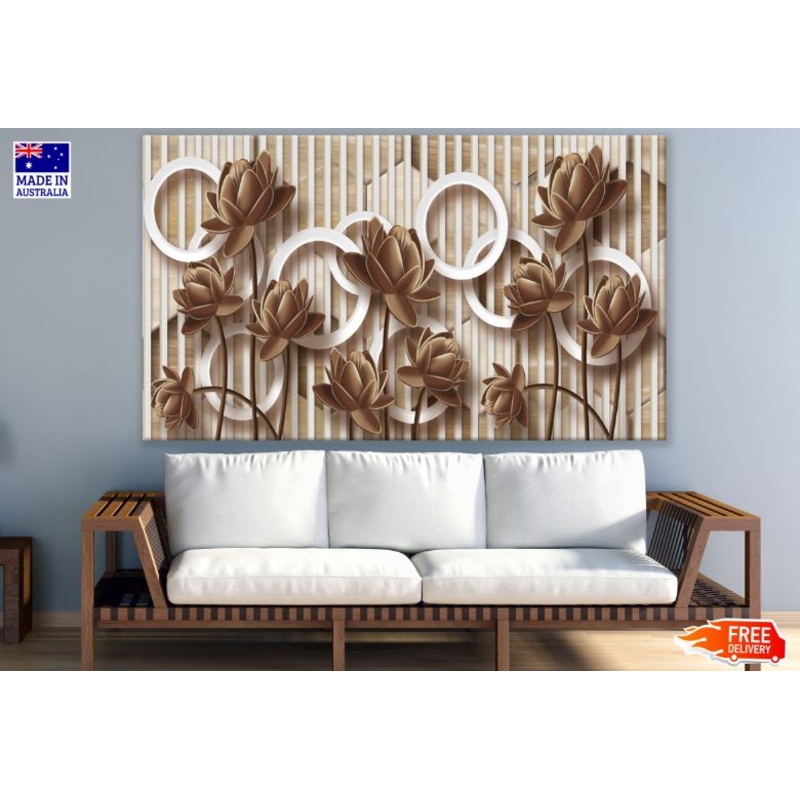 Brown Flowers & Circles 3D Design Print 100% Australian Made
