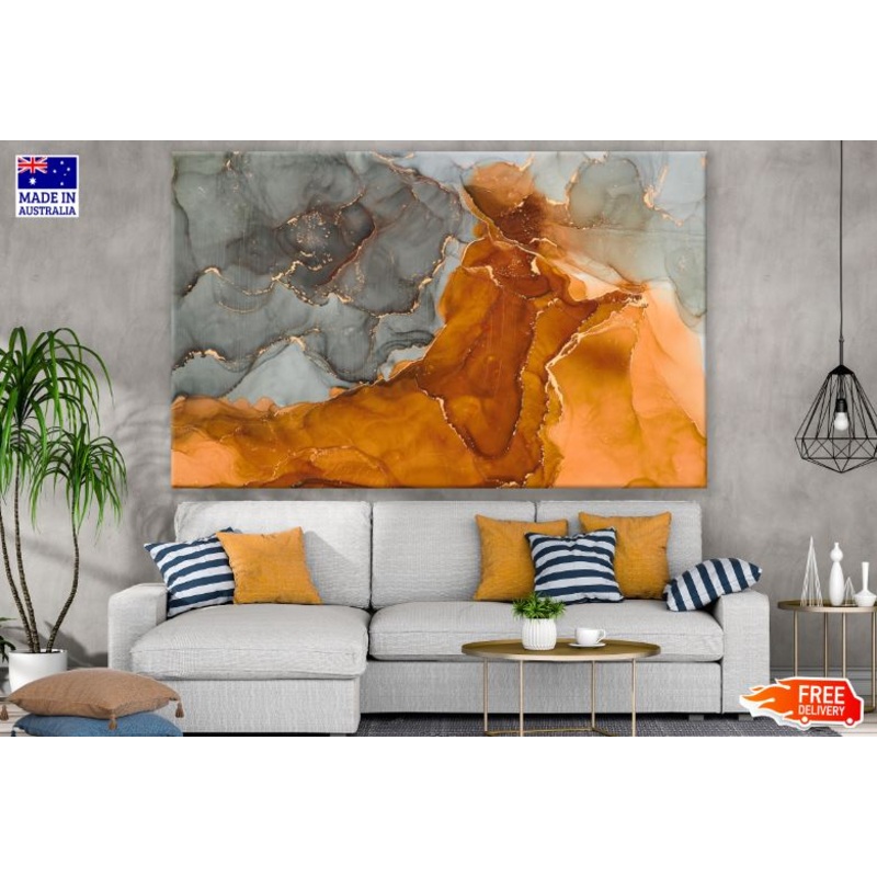 Orange Grey & Gold Abstract Design Print 100% Australian Made