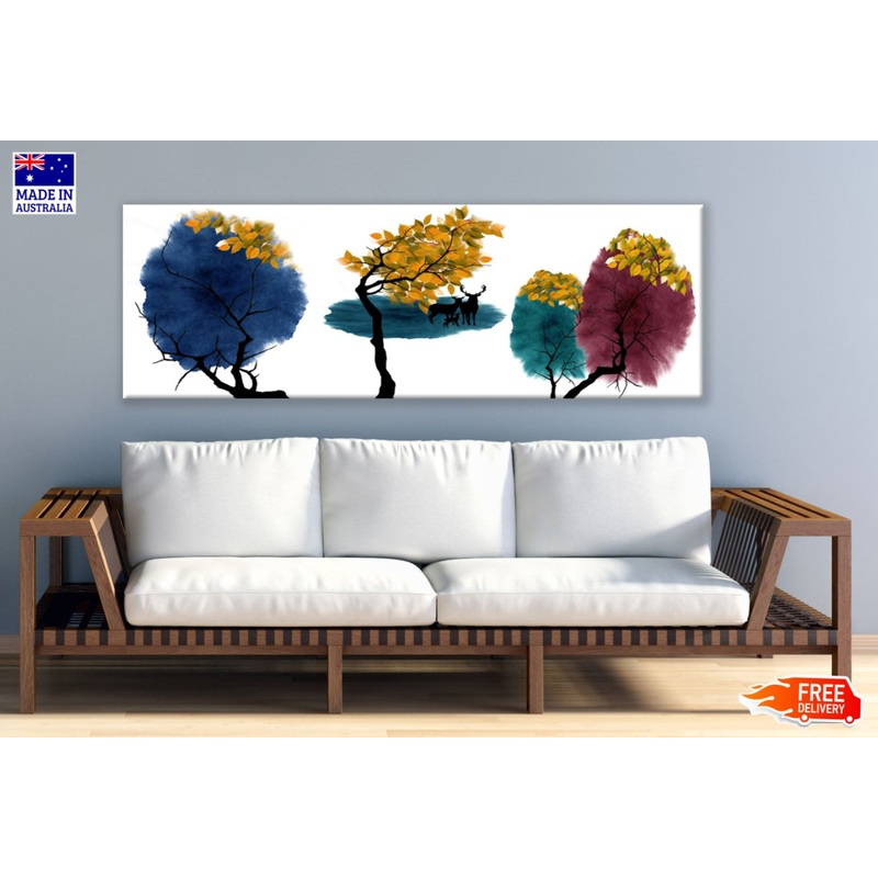 Panoramic Canvas Colorful Trees Abstract Design High Quality 100% Australian made wall Canvas Print ready to hang