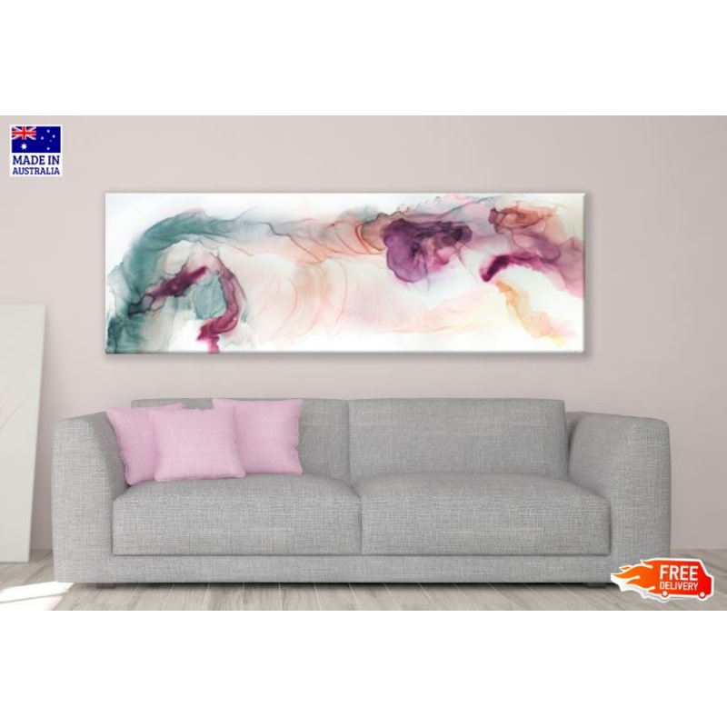 Panoramic Canvas Pink & Green Colorful Abstract Design High Quality 100% Australian Made Wall Canvas Print Ready to Hang