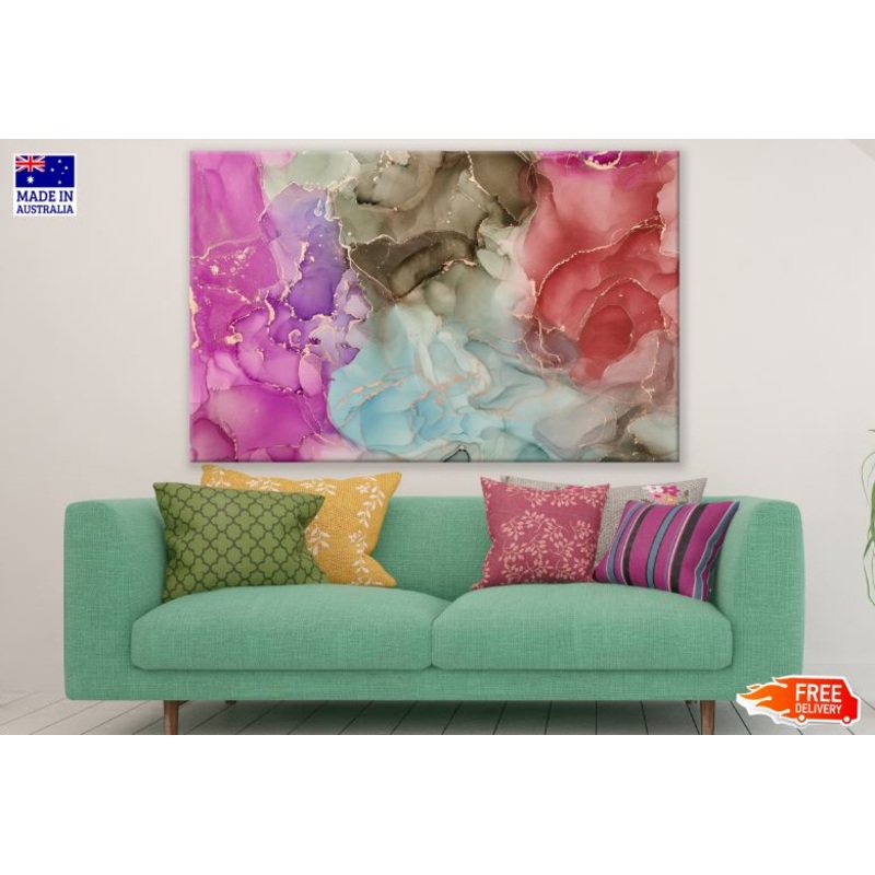 Pink Blue Brown & Gold Abstract Design Print 100% Australian Made