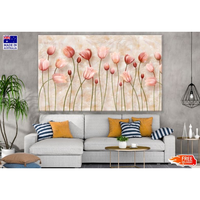 Pink Tulip Flowers 3D Design Print 100% Australian Made