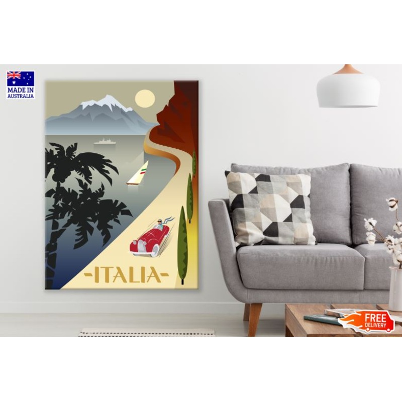 Red Car & Italy Vector Art Print 100% Australian Made