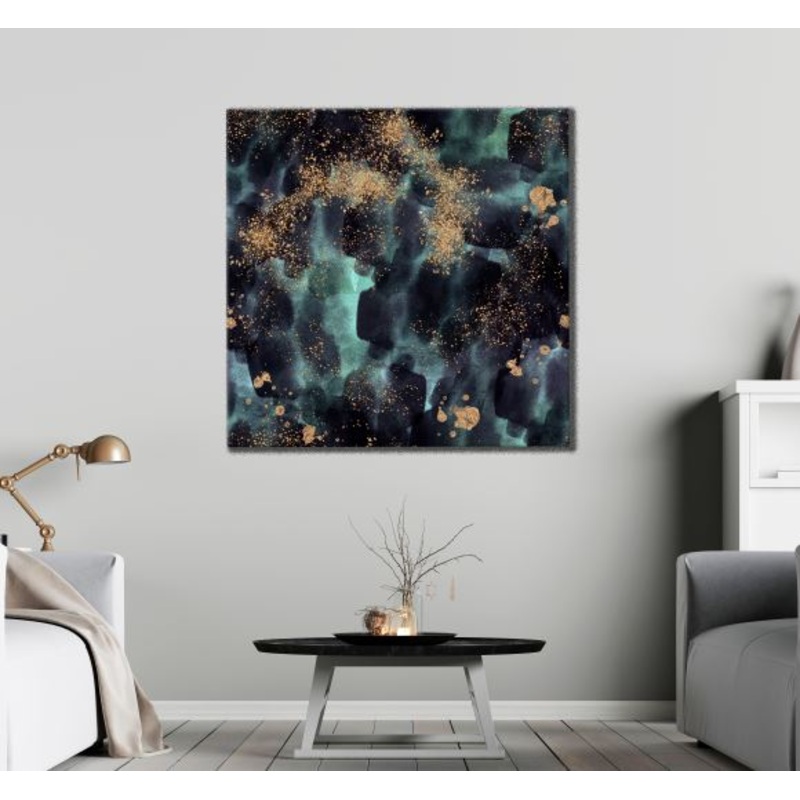 Square Canvas Blue Green & Gold Abstract Design High Quality Print 100% Australian Made