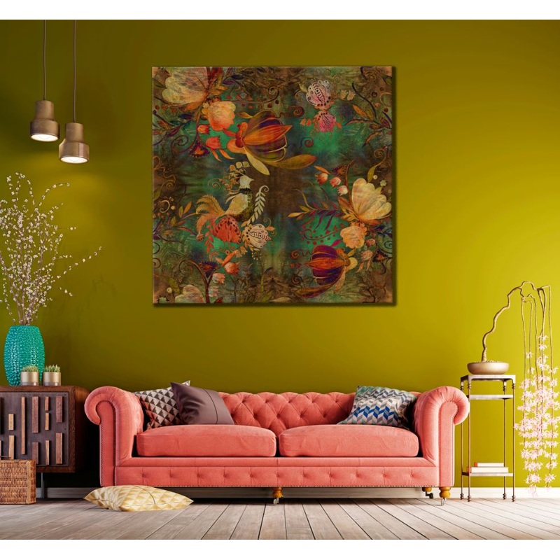 Square Canvas Colorful Abstract Floral Design High Quality Print 100% Australian Made