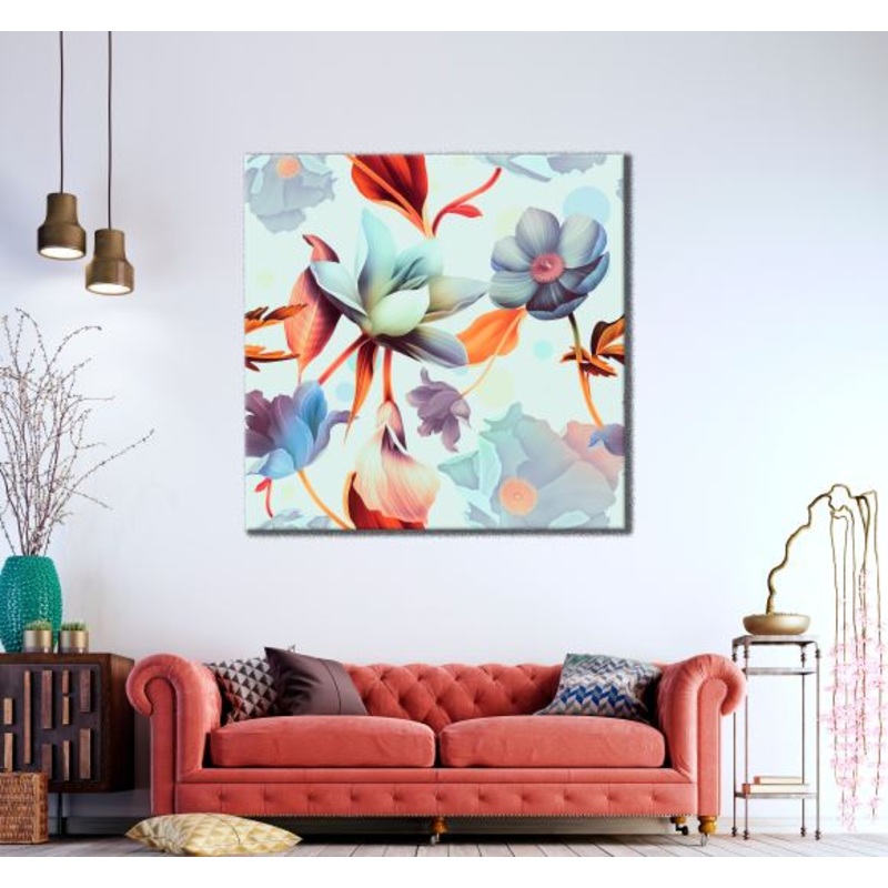Square Canvas Colorful Floral Design High Quality Print 100% Australian Made