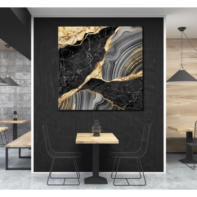Square Canvas Gold & Black Abstract Design High Quality Print 100% Australian Made