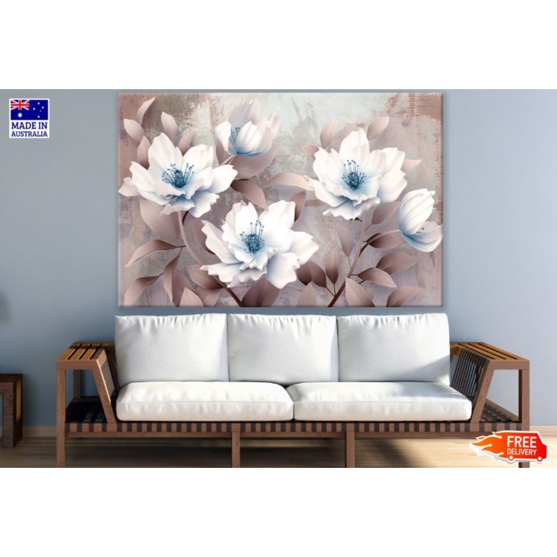 White & Blue Watercolor Floral 3D Design Painting Print 100% Australian Made