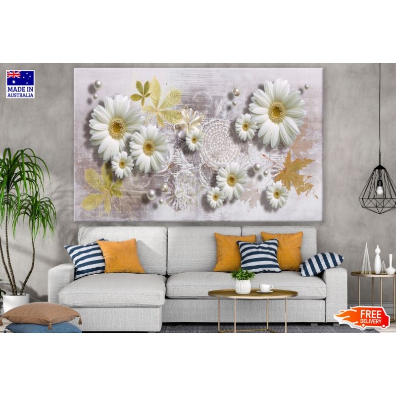 White Flowers 3D Abstract Design Print 100% Australian Made