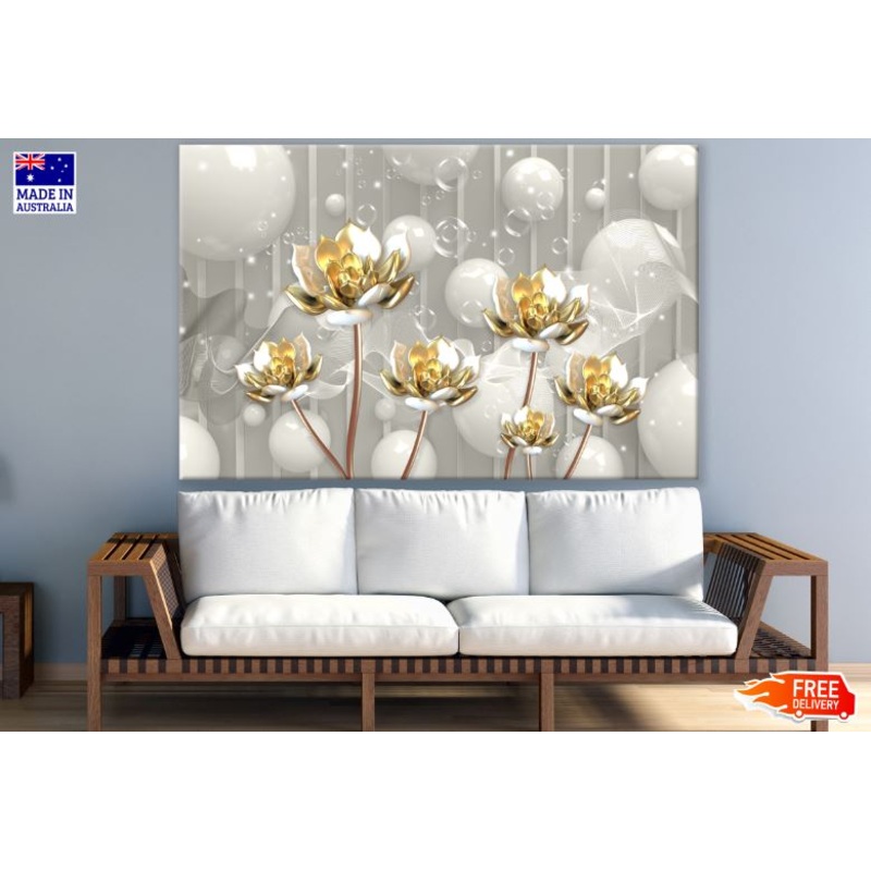 White & Gold Floral 3D Design Print 100% Australian Made