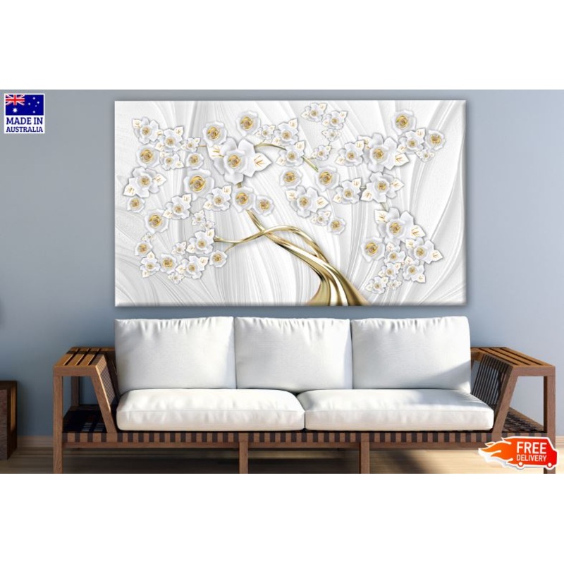 White & Gold Flower Tree 3D Design Print 100% Australian Made